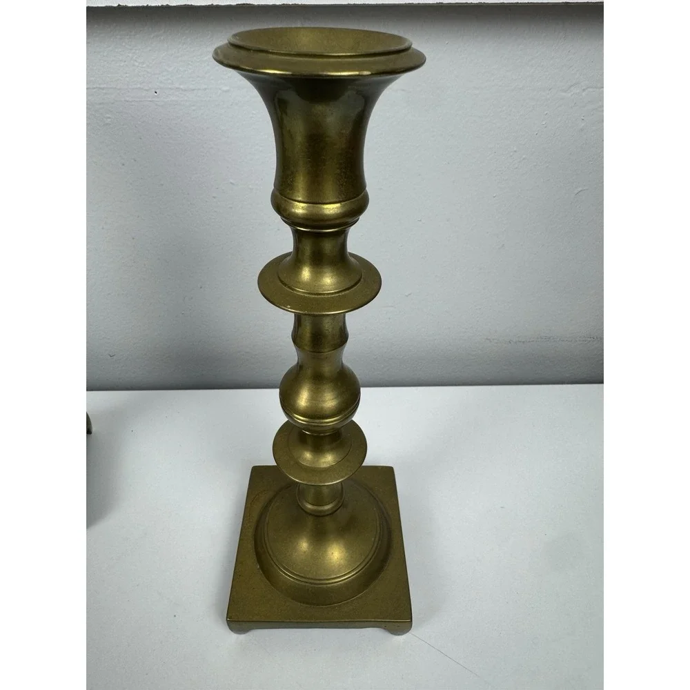Vtg Mid Century Brass Candlesticks Pair 9.5